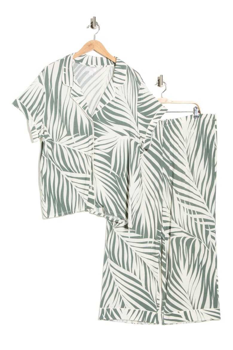 Tranquility Crop Pajamas, Alternate, color, GREEN A- IVORY PALMED