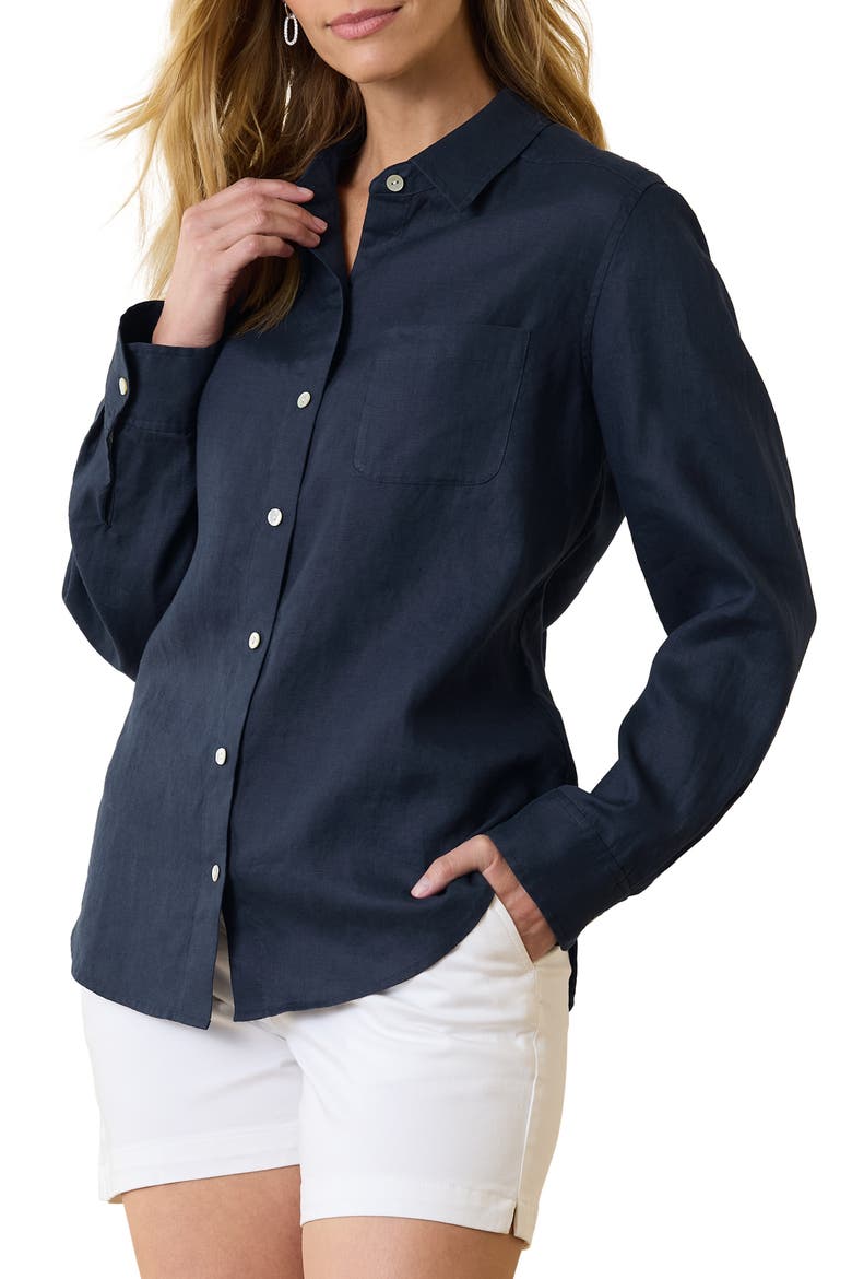 Coastalina Linen Button-Up Shirt, Main, color, COASTLINE