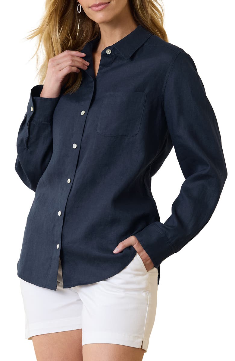 Tommy Bahama Coastalina Linen Button-Up Shirt, Main, color, Coastline