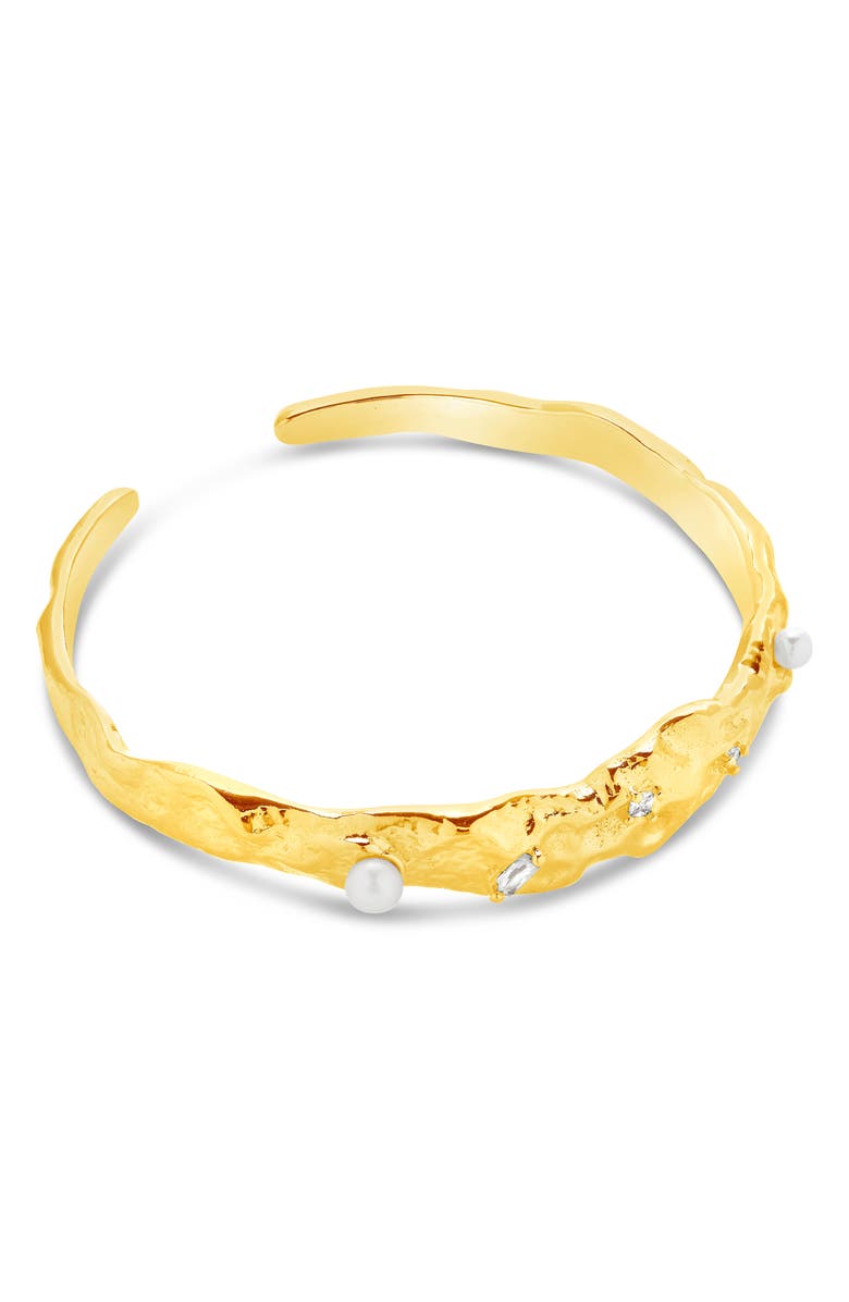 Sterling Forever Caspara Imitation Pearl Cuff Bracelet, Alternate, color, Gold