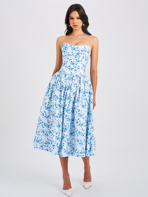 Miss Circle Paloma Linen Corset Draping Top Midi Dress In Blue