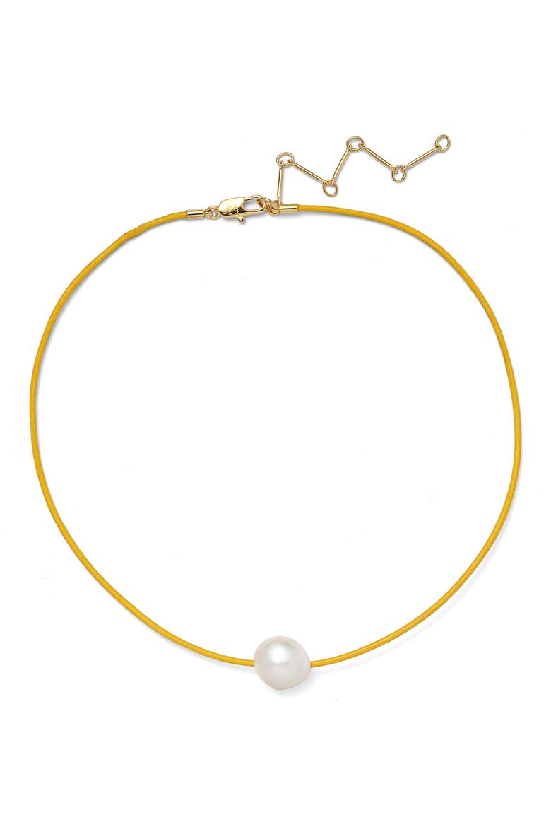 Freshwater Pearl Leather Cord Necklace, Main, color, GOLD/ YELLOW