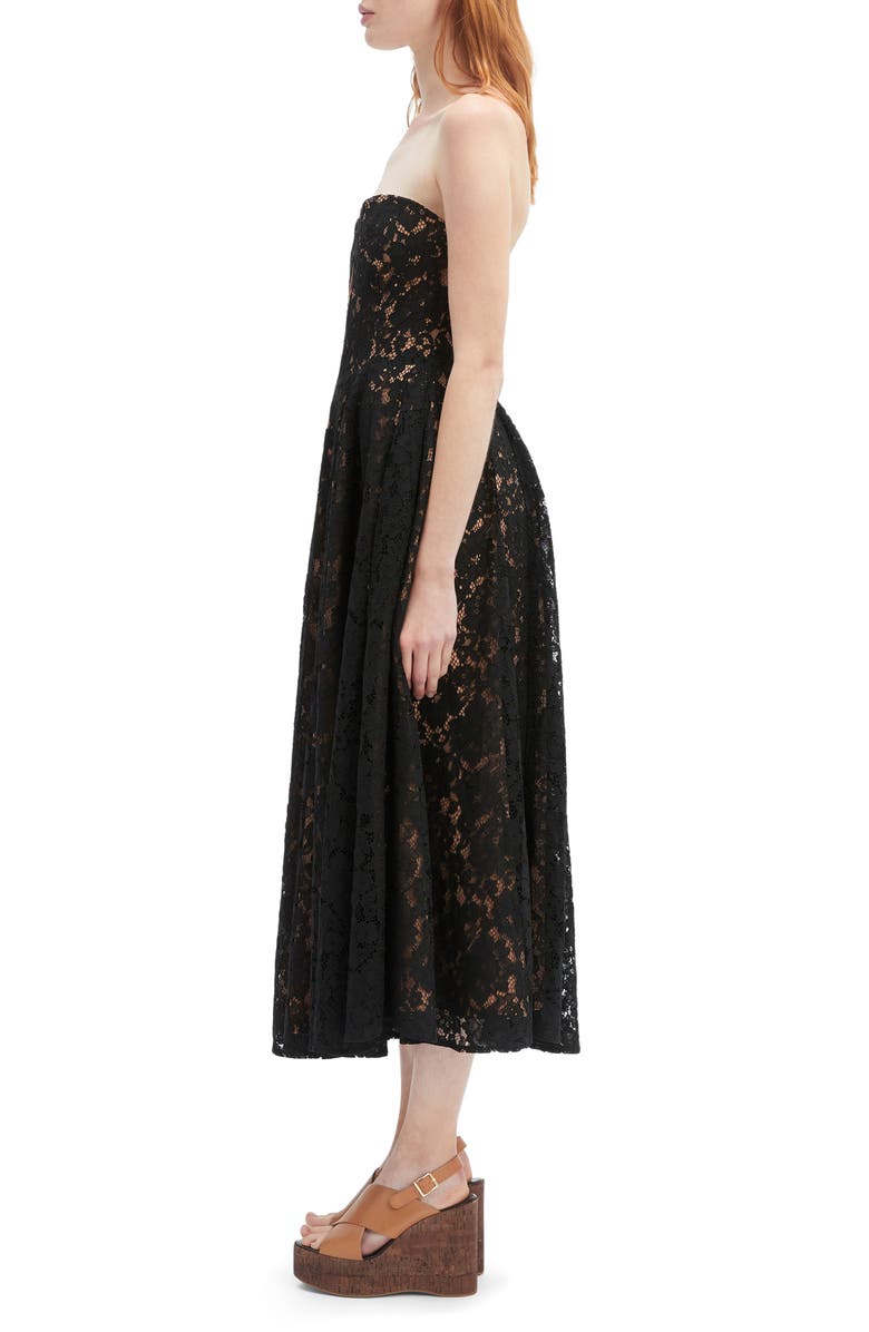Bardot Opal Strapless Lace Midi Dress, Alternate, color, Black