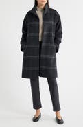 Eileen Fisher Plaid Stand Collar Alpaca & Wool Blend Coat