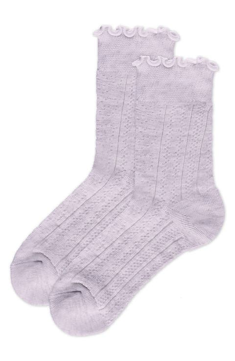 Heart Ruffle Cuff Cotton Blend Pointelle Crew Socks
