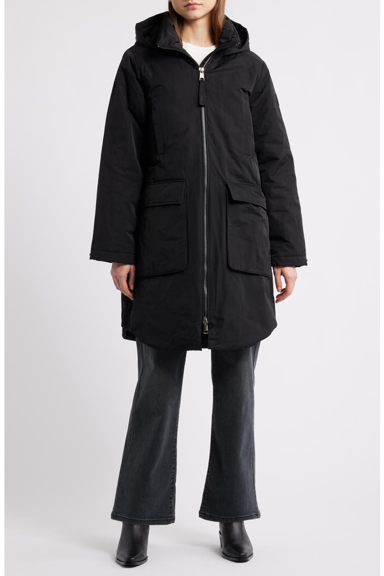 Memory Nylon Long Hooded Jacket, Main, color, BLACK