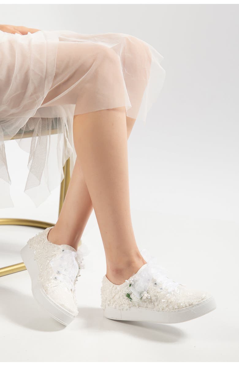 Forever & Always Shoes Rosalie Flower Bridal Sneaker, Alternate, color, Ivory