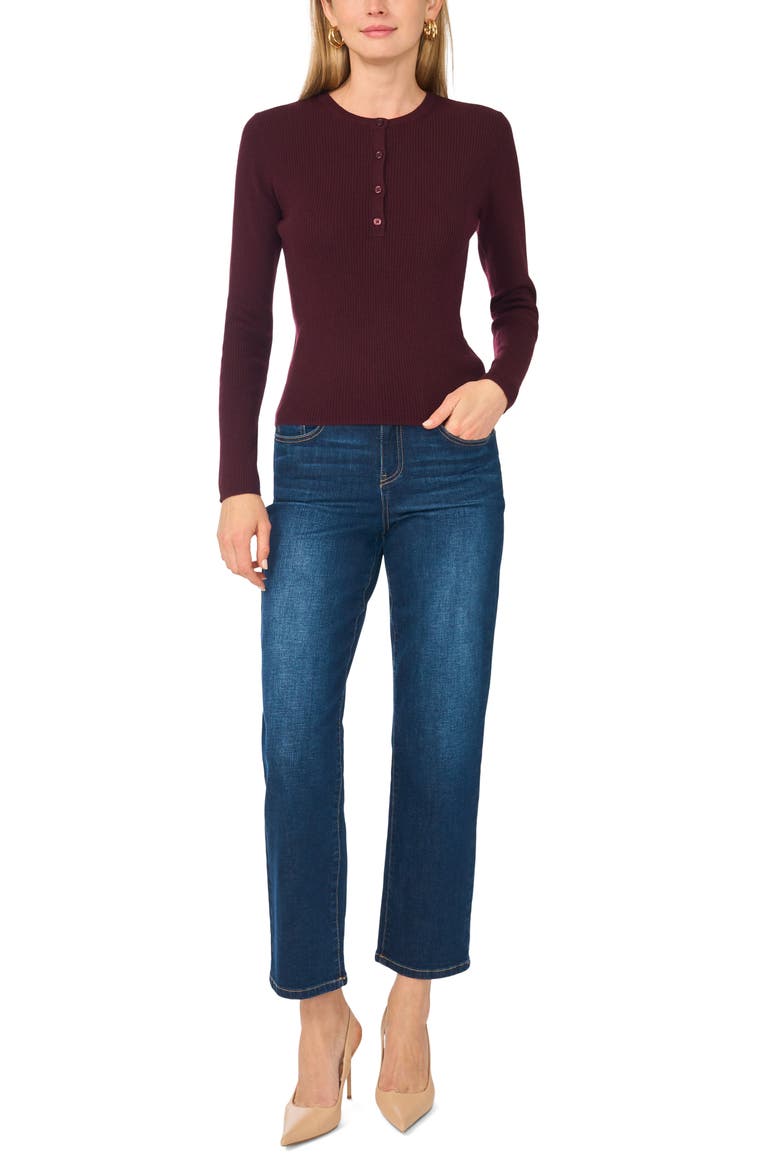 Slim Fit Ribbed Henley Sweater, Alternate, color, CHOCOLATE BURGUNDY