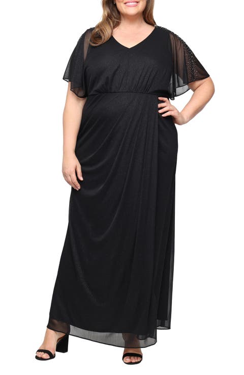 Glitter Mesh Maxi Dress (Plus)