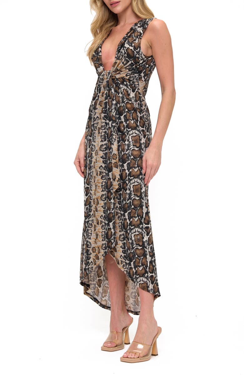 O.L. Floral Twist Front High-Low Dress, Alternate, color, Black/ Brown