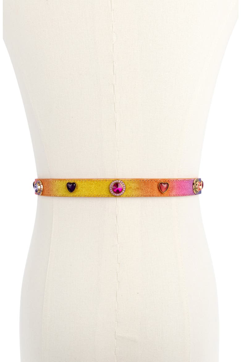 Octavia Crystal Heart Stud Velvet Belt, Alternate, color, CLASSIC RAINBOW