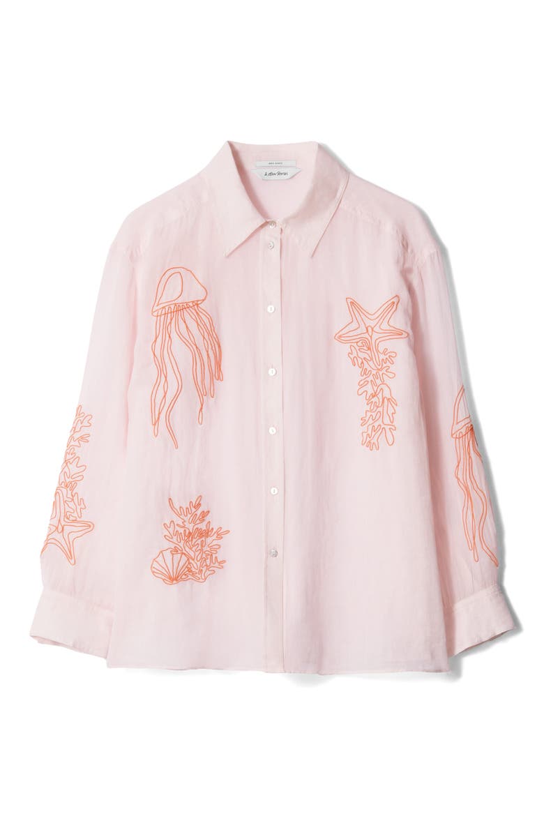 Embroidered Sheer Button-Up Shirt, Alternate, color, PINK DUSTY LIGHT