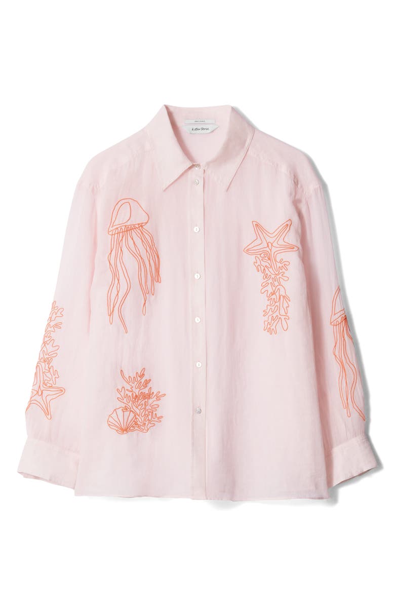 & Other Stories Embroidered Sheer Button-Up Shirt, Alternate, color, Pink Dusty Light