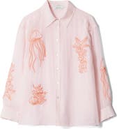 & Other Stories Embroidered Sheer Button-Up Shirt