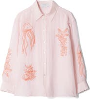& Other Stories Embroidered Sheer Button-Up Shirt