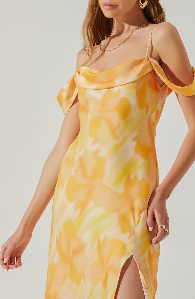 ASTR the Label Kitura Abstact Print Cold Shoulder Dress, Alternate, color, Orange Yellow Print