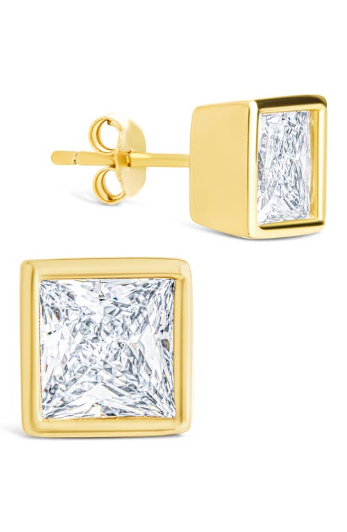 Sterling Forever 14k Over Silver Cz Princess Cut Bezel Set Stud Earrings In Gold