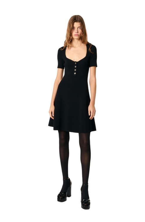 Maje Rib Knit Short Dress In Black