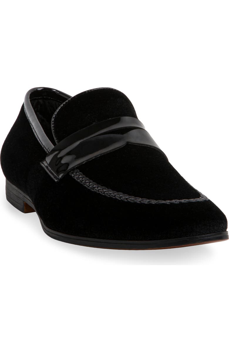 Steve Madden Crescent Velvet Penny Loafer, Main, color, Black Velvet