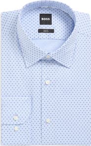 BOSS Hank Slim Fit Light Blue Neat Stretch Cotton Dress Shirt