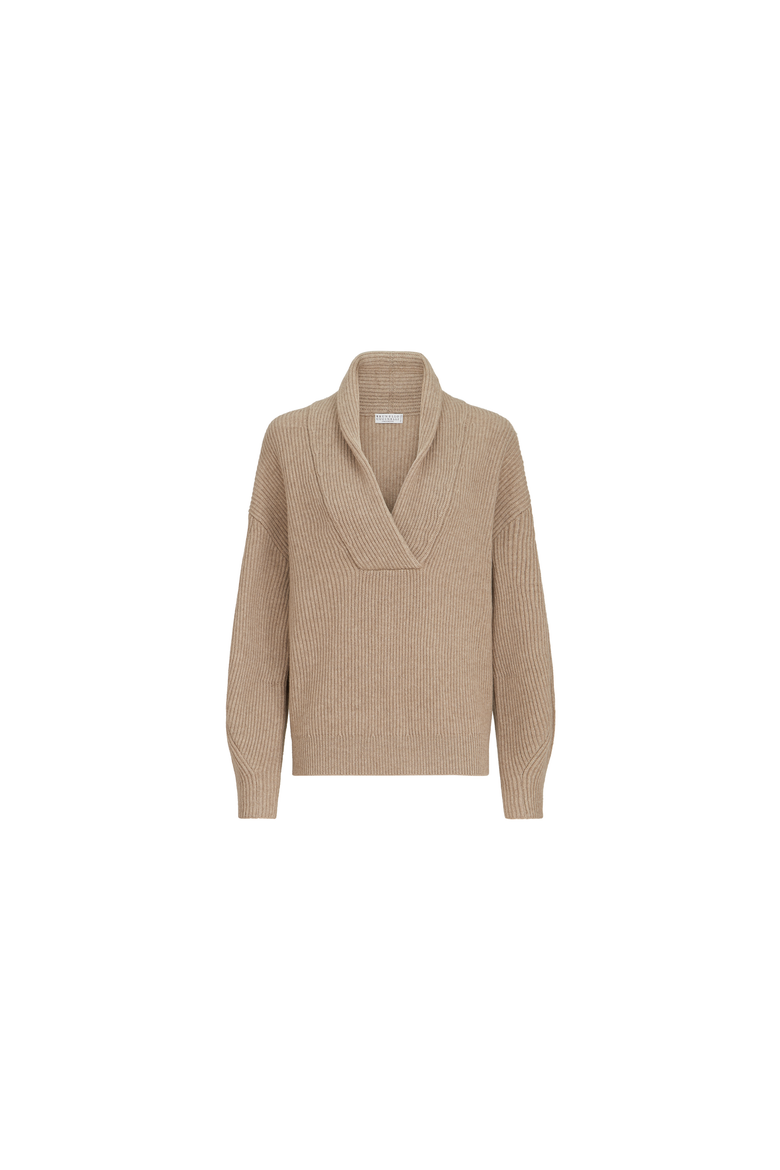 Cashmere English rib sweater with monili, Alternate, color, Cashmere Beige