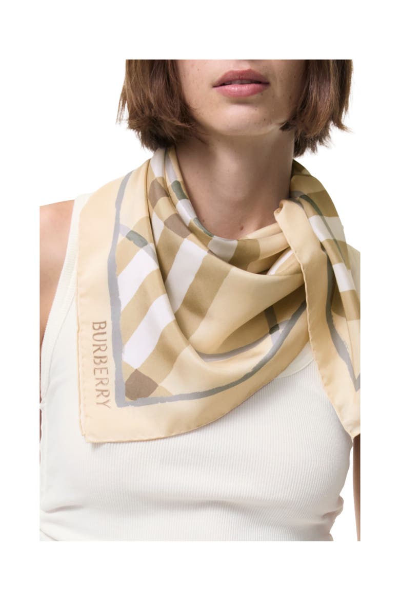 Watercolour Check Silk Scarf, Alternate, color, Sesame beige