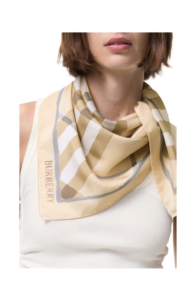Burberry Watercolour Check Silk Scarf, Alternate, color, Sesame Beige