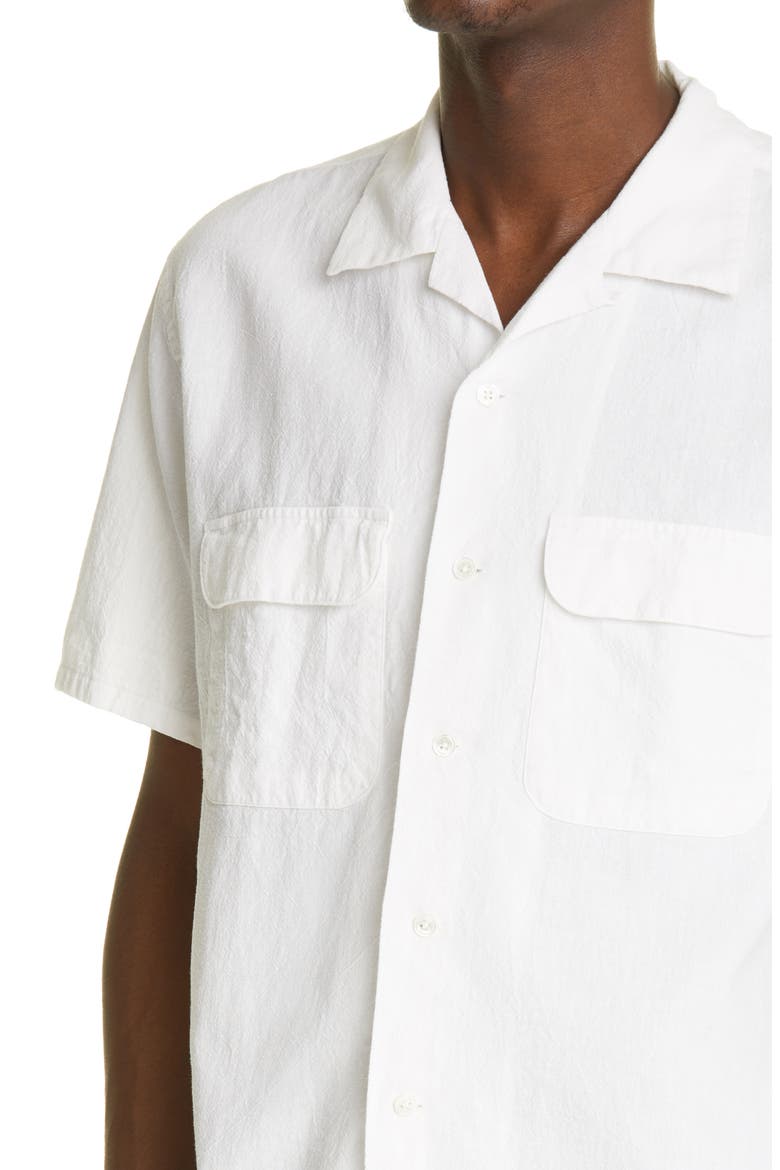 Cotton & Linen Short Sleeve Button-Up Shirt, Alternate, color, WHITE