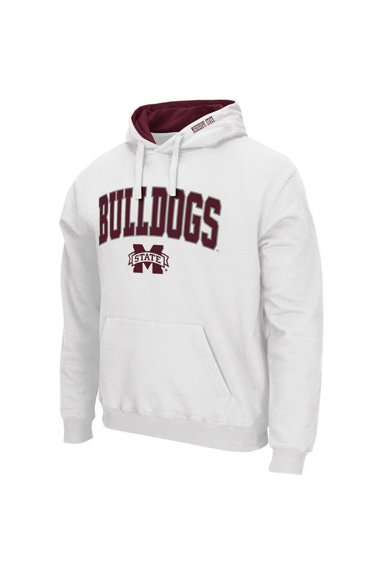 Men's Colosseum White Mississippi State Bulldogs Arch & Logo 3.0 Pullover Hoodie, Alternate, color, White