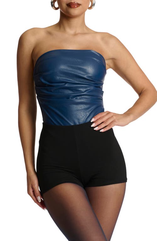 Naked Wardrobe Faux Leather Tube Bodysuit in Navy at Nordstrom, Size X-Large