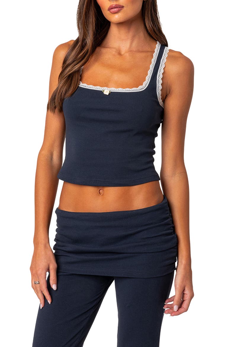Kadence Lace Trim Crop Tank, Main, color, NAVY