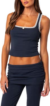 EDIKTED Kadence Lace Trim Crop Tank