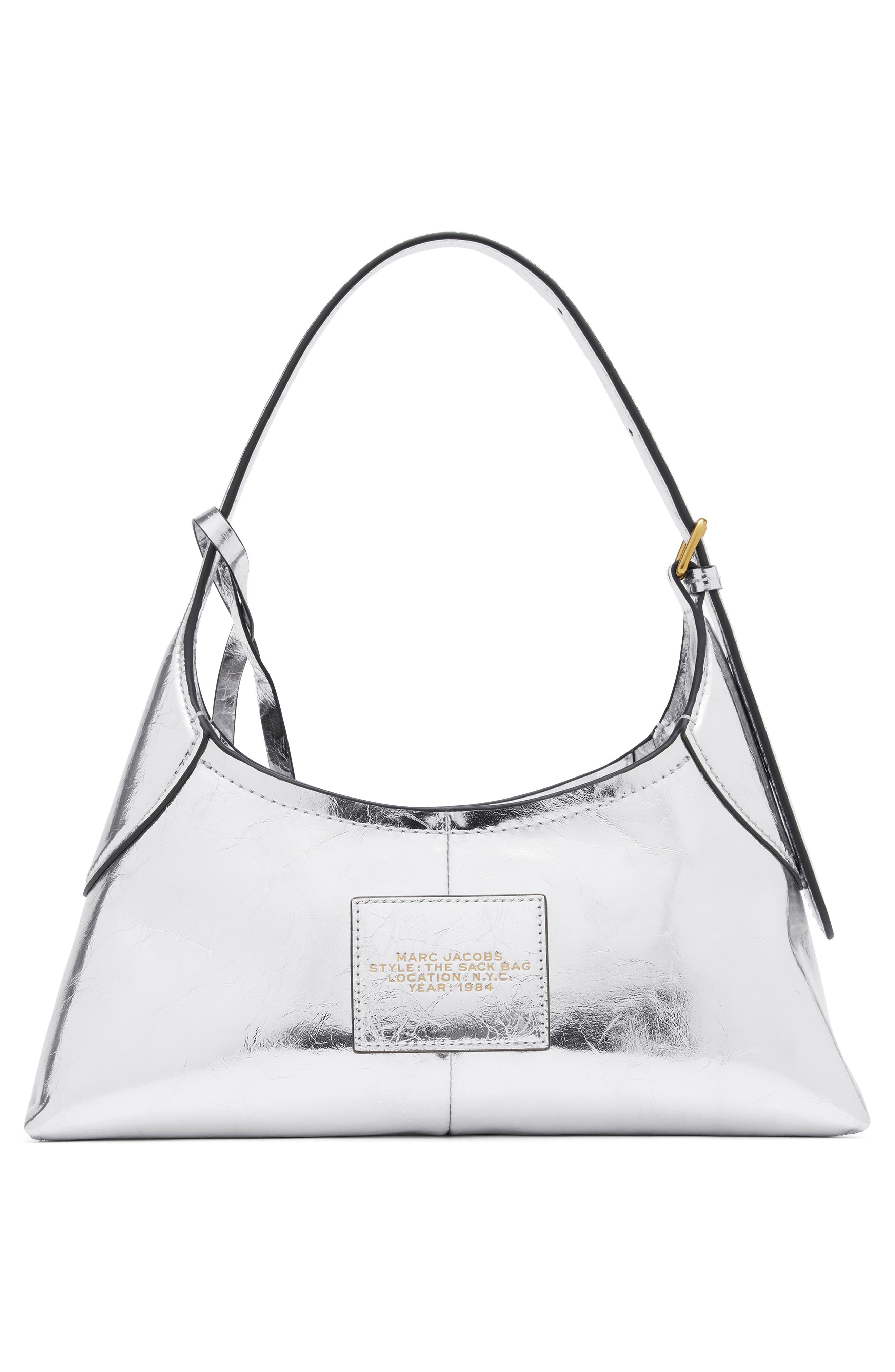 The Small Crinkle Leather Belted Sack Bag, Alternate, color, SILVER