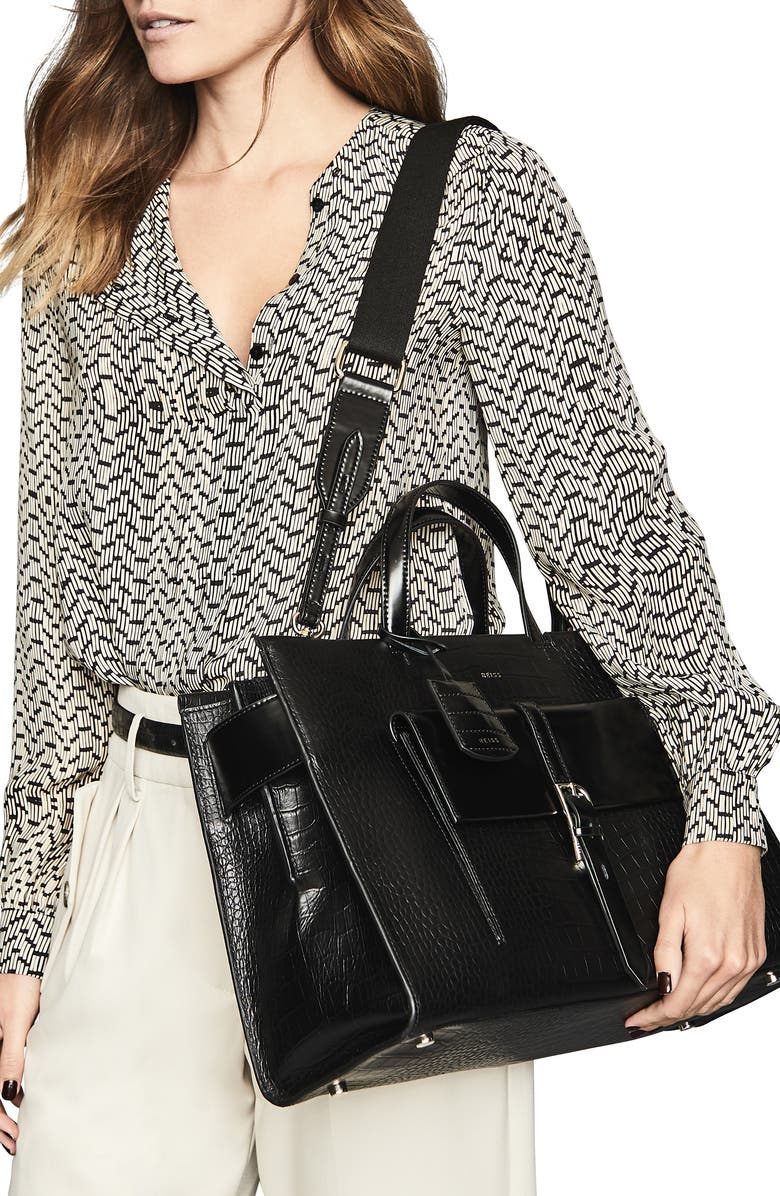 Reiss Large Picton Croc Embossed Leather Satchel, Alternate, color,