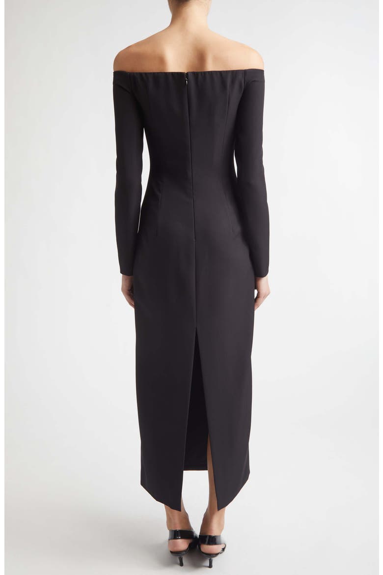 Floral Crepe Off the Shoulder Column Gown, Alternate, color, BLACK
