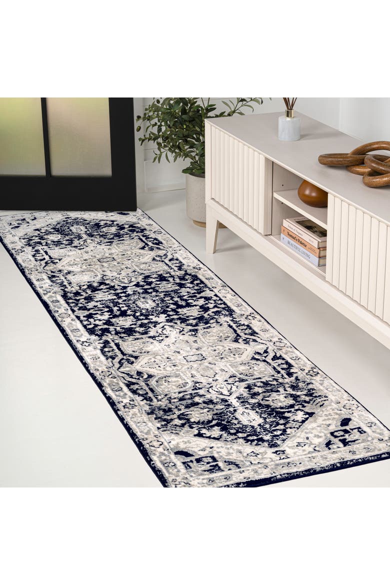 Modern Persian Vintage Medallion Area Rug, Alternate, color, Black/Ivory