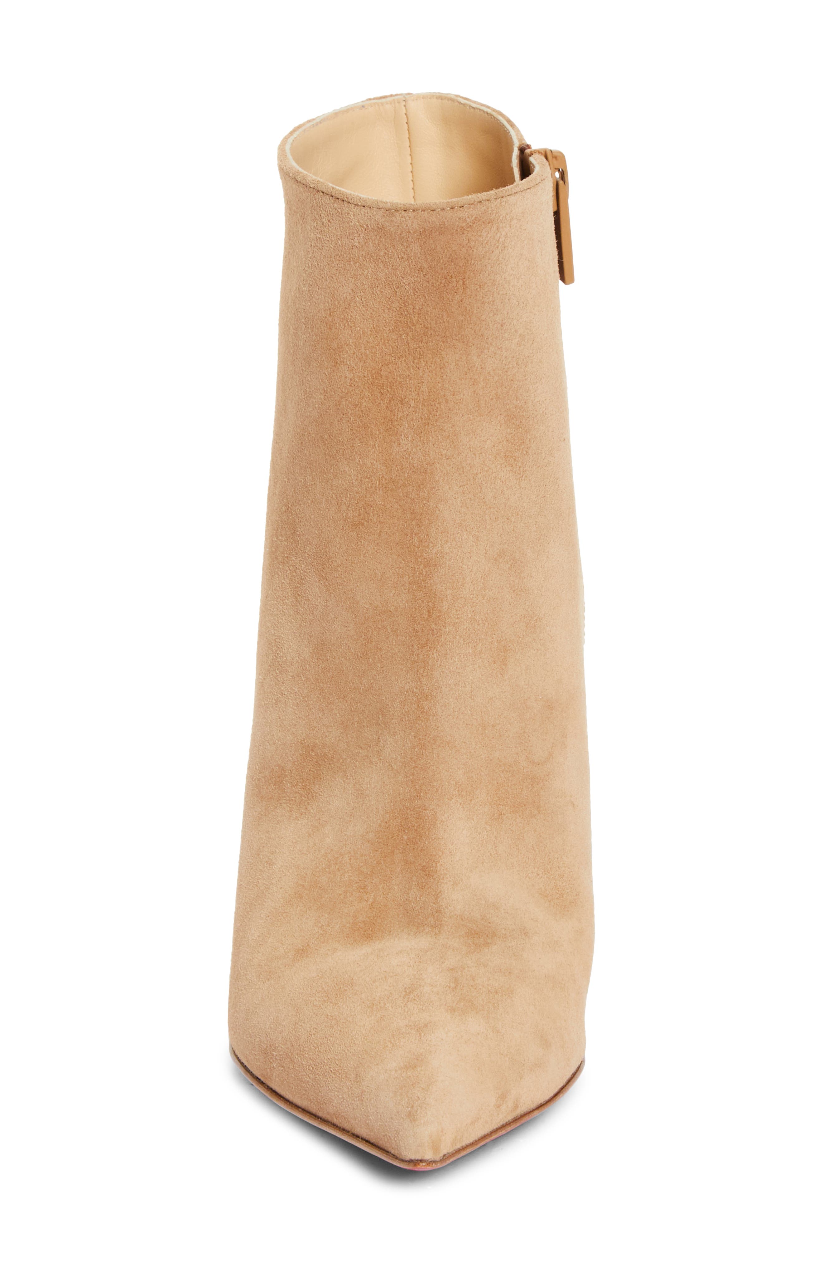 Christian Louboutin Apostropha Pointed Toe Suede Bootie, Alternate, color, Lionne