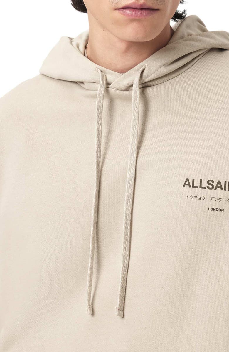 AllSaints Underground Logo Graphic Hoodie, Alternate, color, Sandstone Taupe