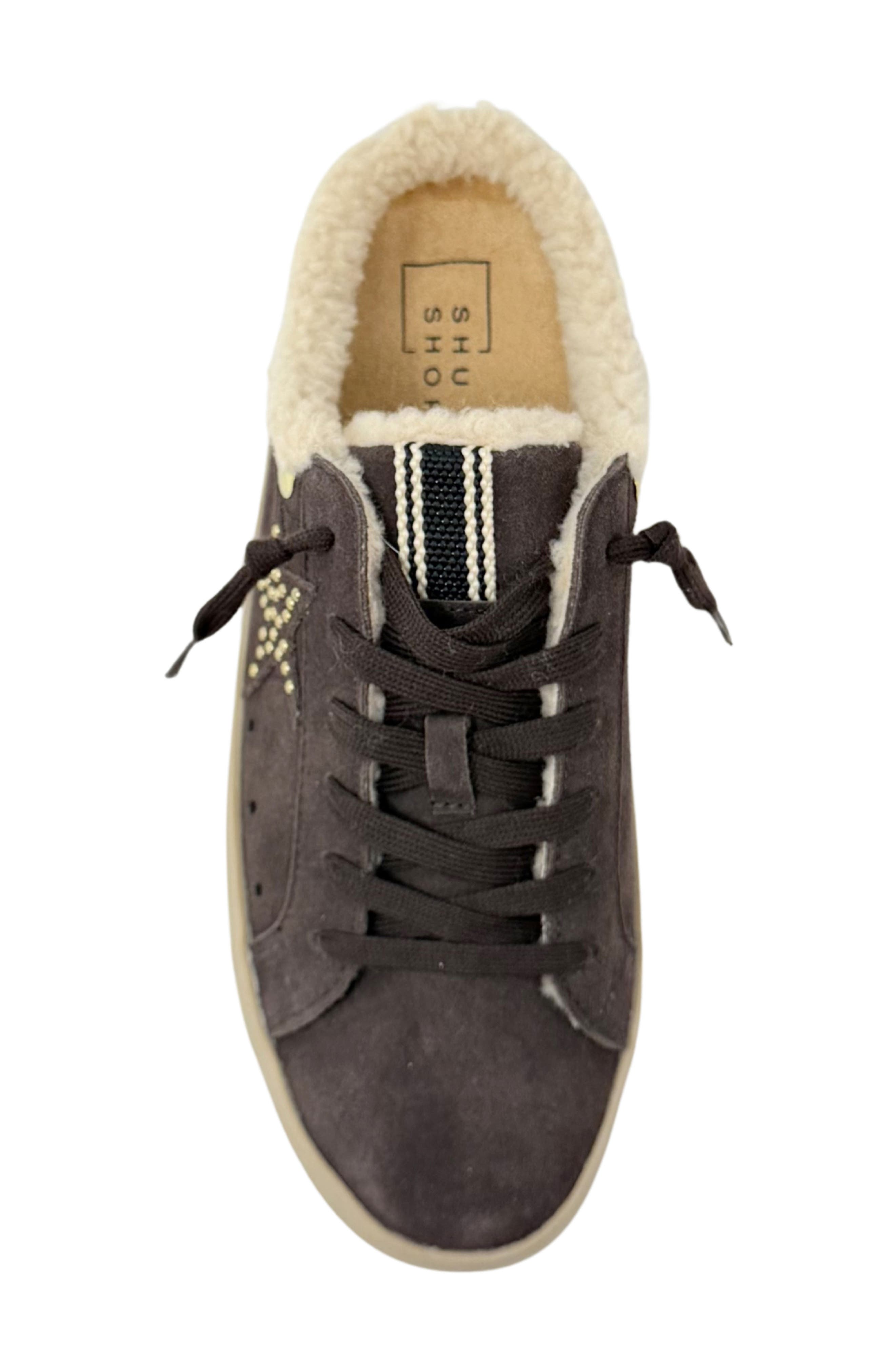 Pippa Faux Shearling Trim Sneaker Mule, Alternate, color, BROWN SUEDE