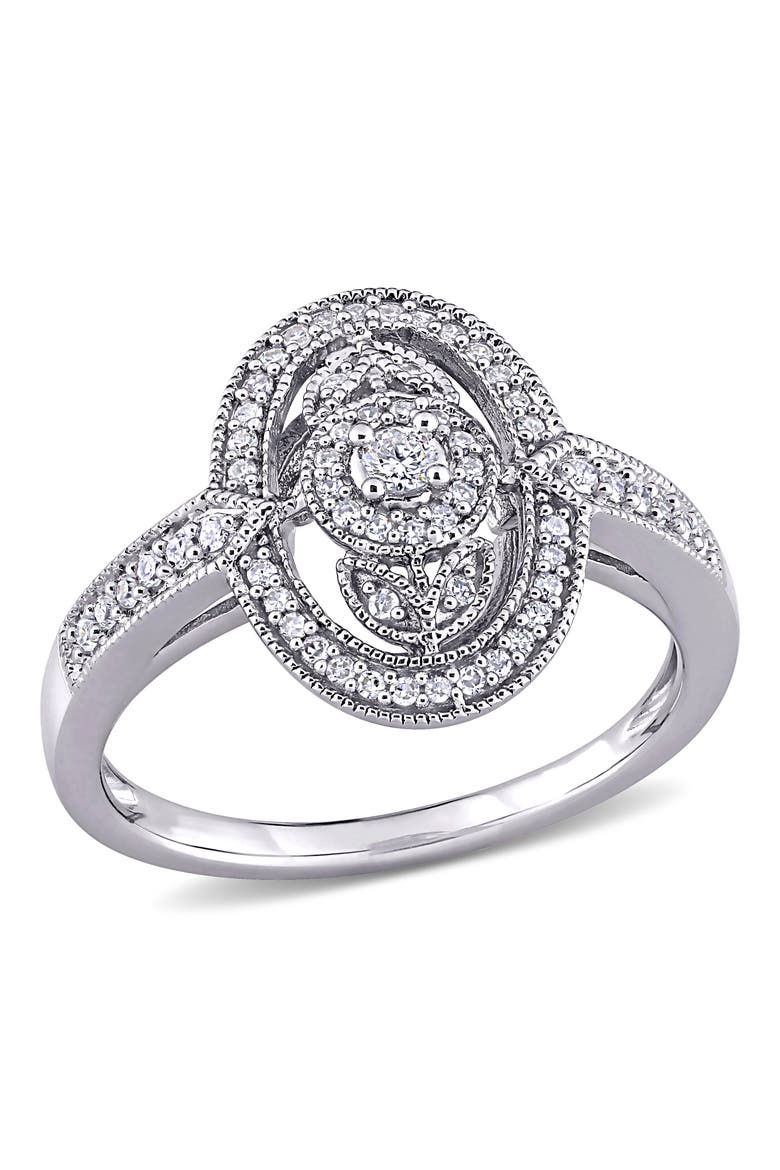 Diamond Vintage Oval Halo Ring, Main, color, Sterling Silver