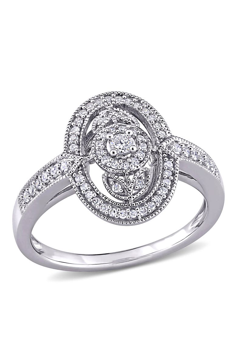 Julianna B. Diamond Vintage Oval Halo Ring, Main, color, Sterling Silver