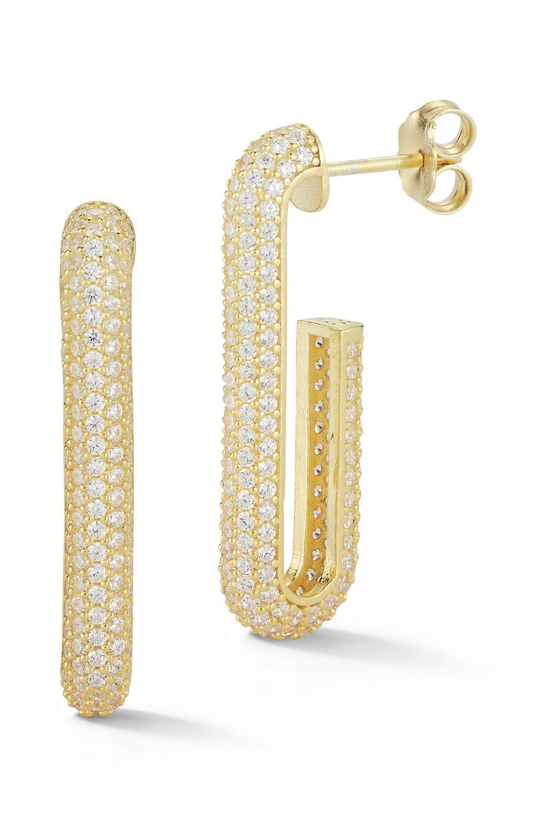 GLAZE JEWELRY Pavé Cubic Zirconia Long Hoop Earrings, Main, color, Gold