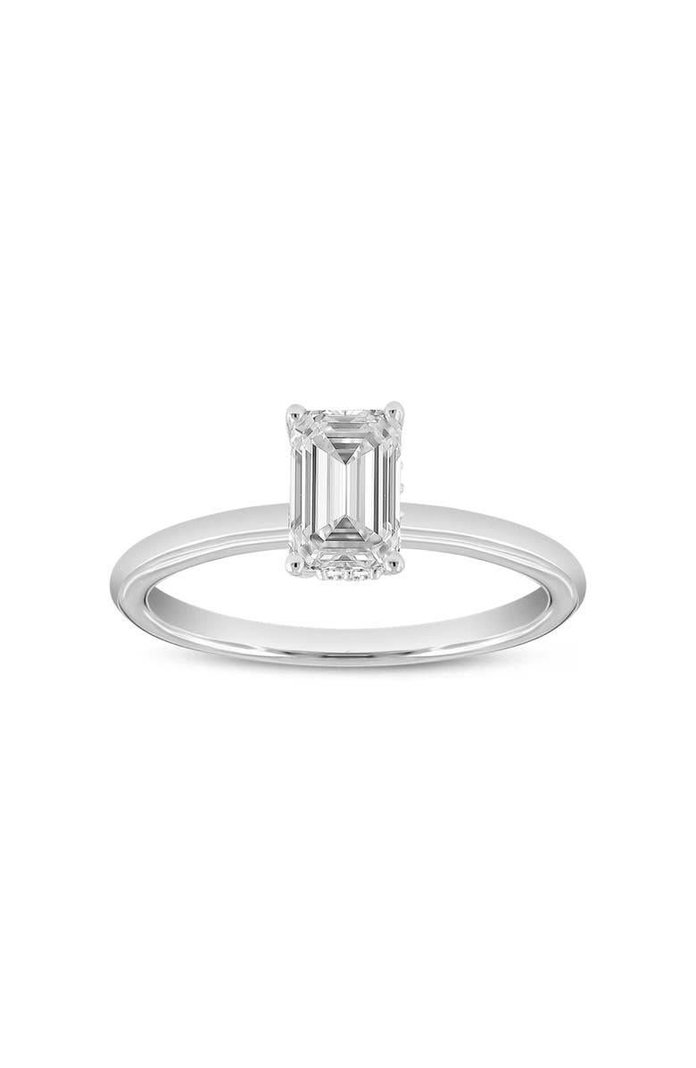 LuvMyJewelry Countess 14K White Gold Emerald Cut Lab Grown Diamond Hidden Halo Engagement Ring - 1.05 ctw, Main, color, 14K White Gold