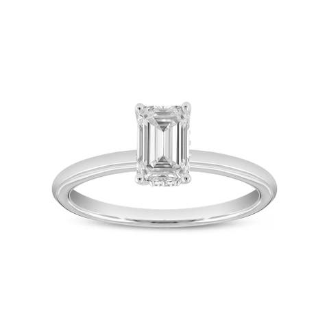Countess 14K White Gold Emerald Cut Lab Grown Diamond Hidden Halo Engagement Ring - 1.05 ctw