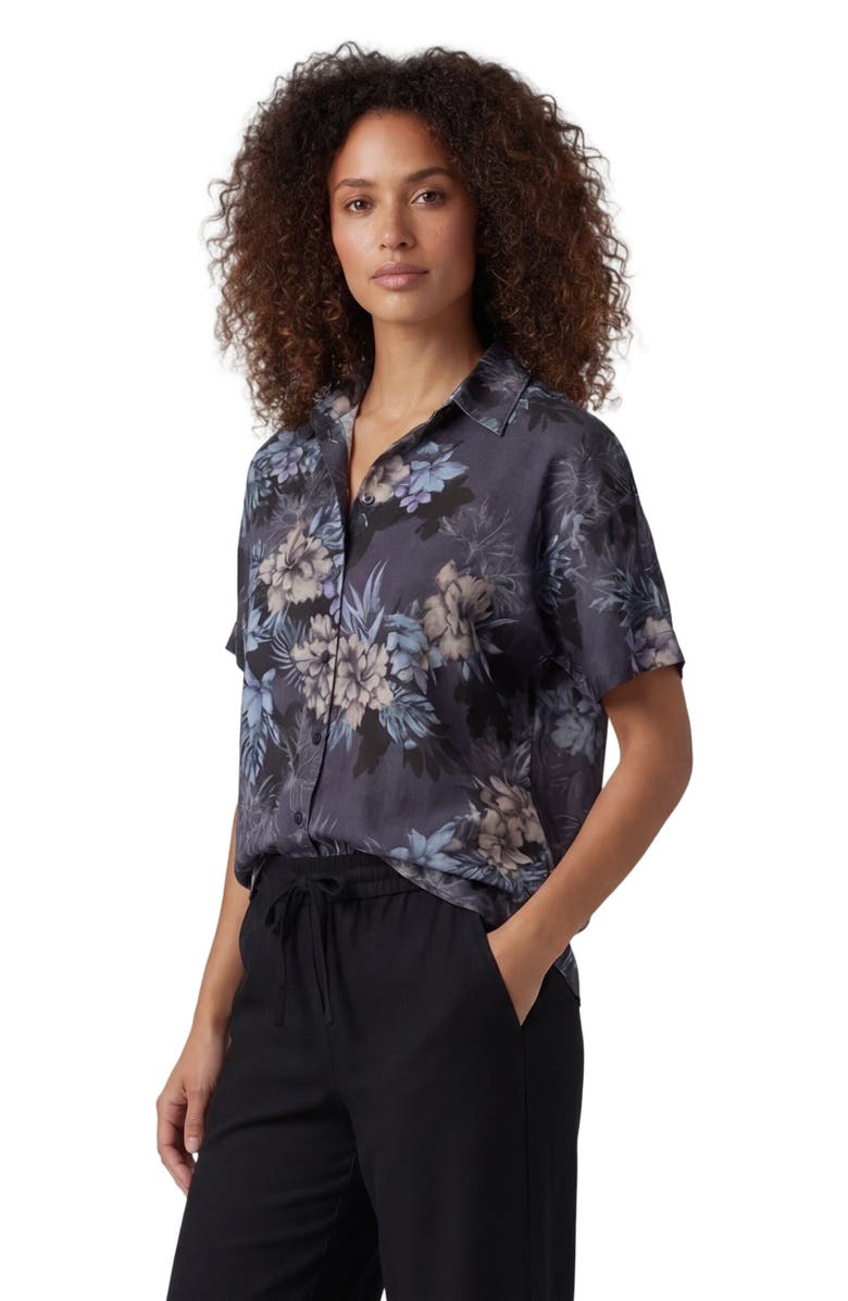 Lords of Harlech Exotic Floral Womens Linen Printed Shirt, Alternate, color, Exotic Floral Black