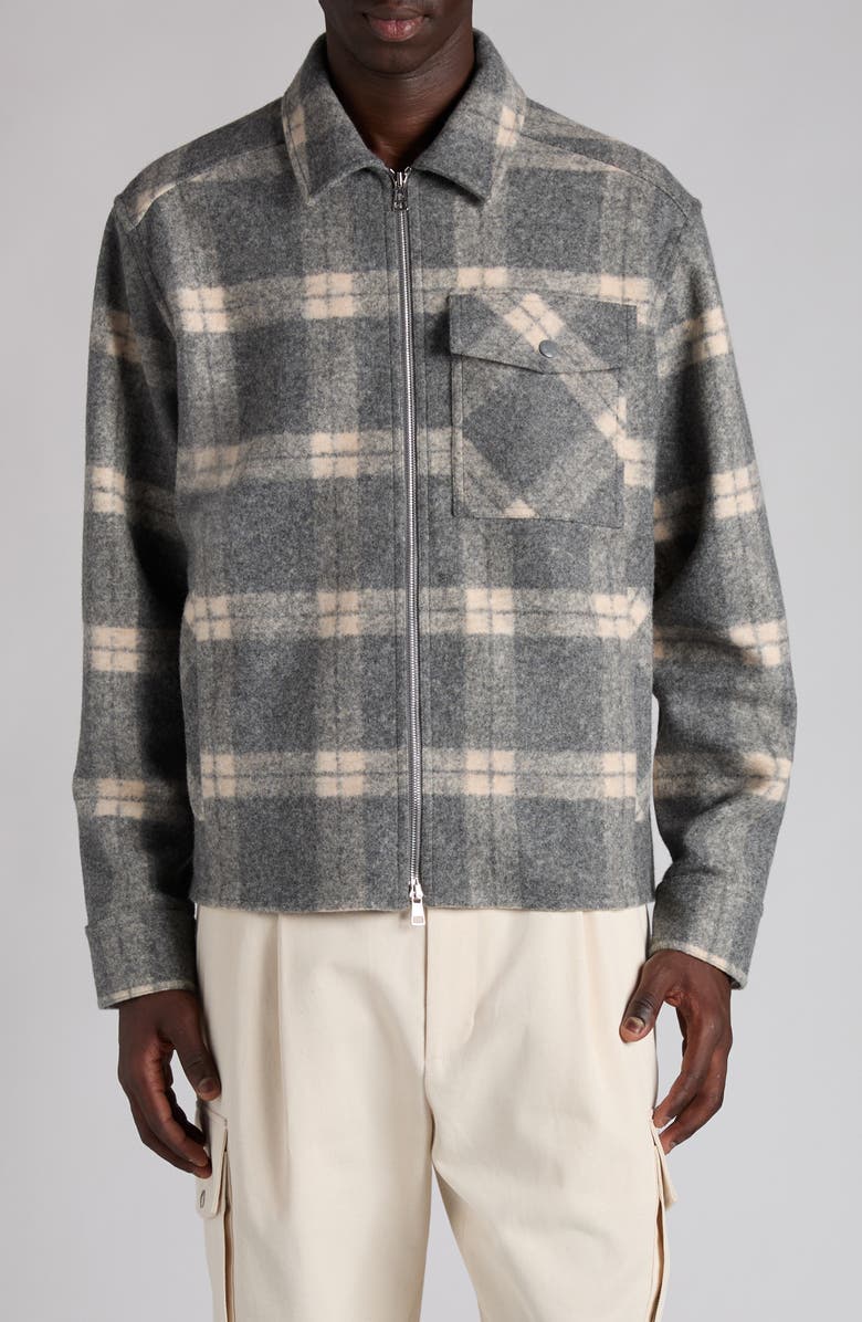 Moncler Plaid Shirt Jacket, Main, color, Light Grey Check