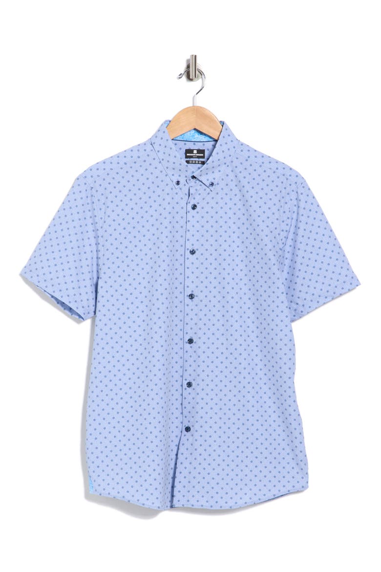 Polka Dot Short Sleeve Button-Up Shirt, Alternate, color, LIGHT BLUE GREY
