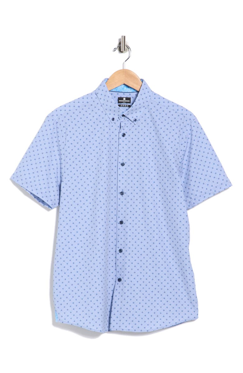 Brooklyn Brigade Polka Dot Short Sleeve Button-Up Shirt, Alternate, color, Light Blue Grey
