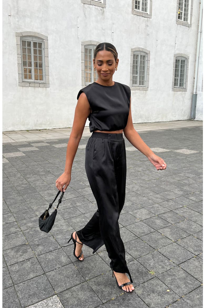 Elia Crop Top & Wide Leg Pants Set, Alternate, color, BLACK