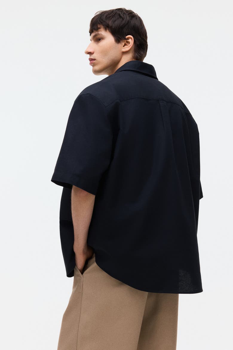 Relaxed Fit Short-sleeved Oxford Shirt, Alternate, color, Black